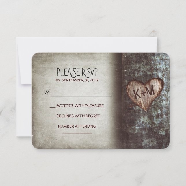 Old tree rustic wedding RSVP cards (Front)
