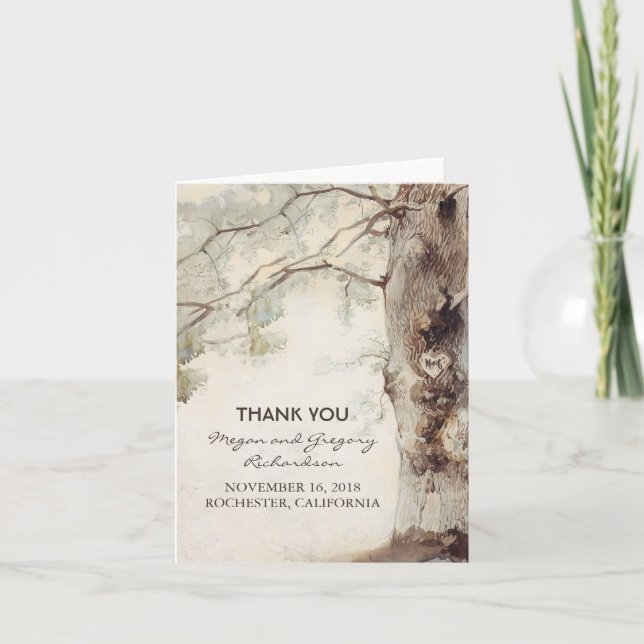 Old Tree Rustic Wedding Thank You Card (Front)