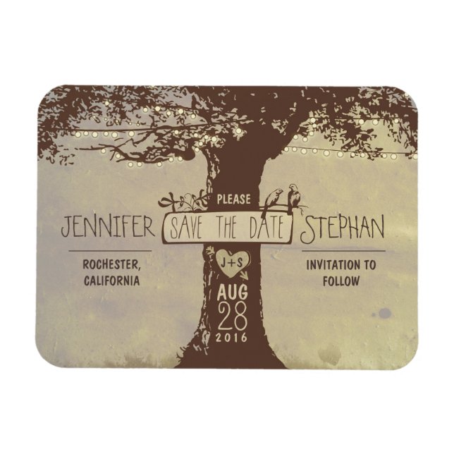 Old tree string lights save the date magnets (Horizontal)