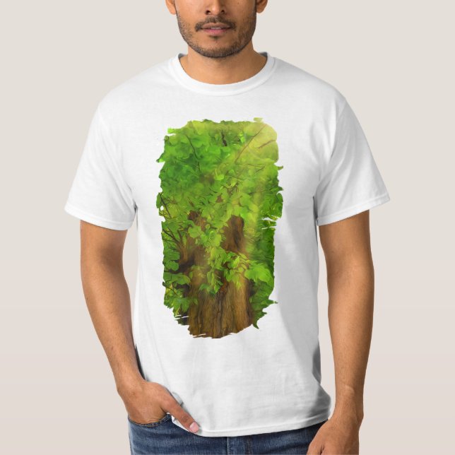 Old Tree Thick Branches Green And Sun T-Shirt (Front)