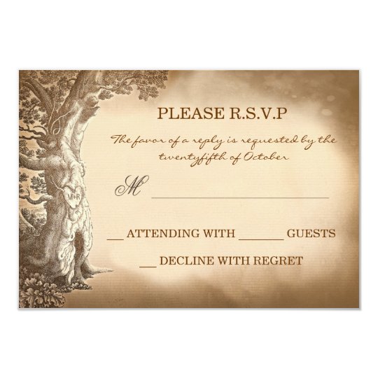 old tree vintage rustic wedding RSVP cards