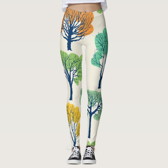 Old Trees Nature Seamless Pattern Leggings (Front)
