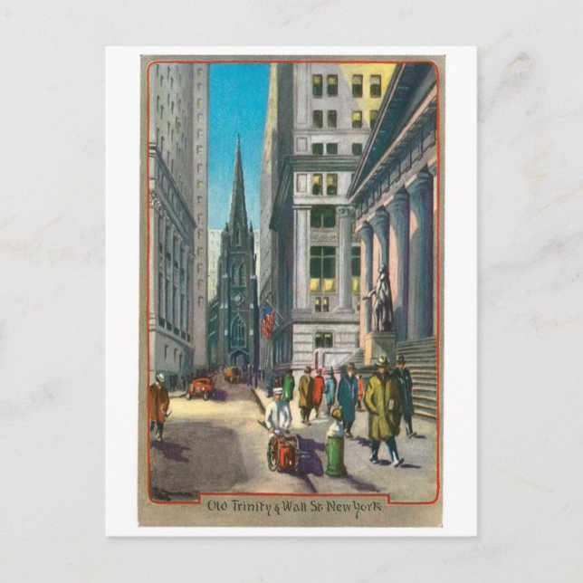 Old Trinity & Wall Street, New York Postcard (Front)