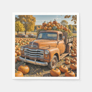 Old Truck Filled With Pumpkins Napkin