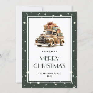 Old Truck Snow Gifts Stars Merry Christmas Card