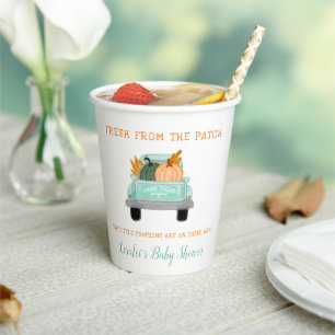 Old Truck With Two Pumpkins Fall Twins Baby Shower Paper Cups