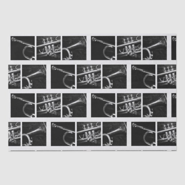Old Trumpet Black and WhitePattern for Musicians Tissue Paper (Front)