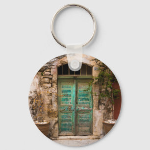 Old Turquoise Door in Crete, Greece Key Ring