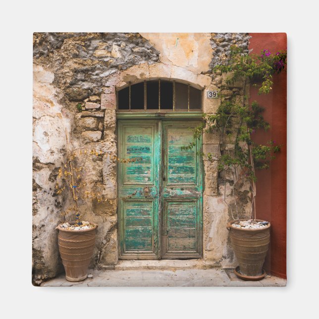 Old Turquoise Door in Crete, Greece Magnet (Front)