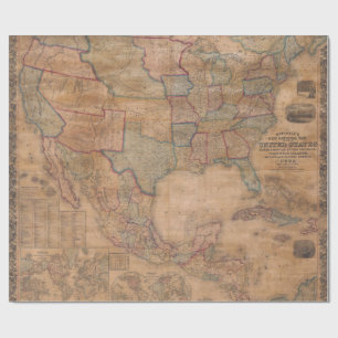 Old U.S. Map Rolled Wrapping Paper Gift Wrap