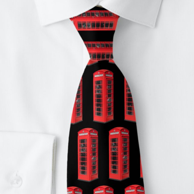 Old UK Telephone Box Pattern Tie (Close up
)