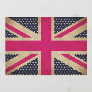 Old Union Jack in Pink Flag Invitation