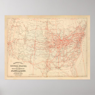 Old United States Railroad Map (1884)  Poster