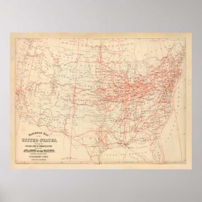 Old United States Railroad Map (1884)  Poster (Front)
