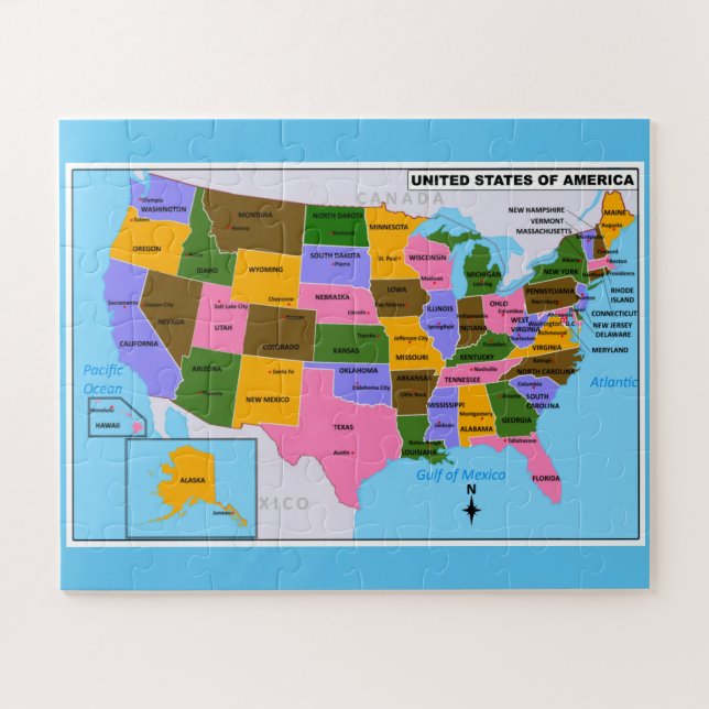 OLD USA Map with State Capitals and Gulf of Mexico Jigsaw Puzzle (Horizontal)