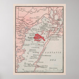 Old Venice Italy Map (1912) Vintage Venezia Italia Poster