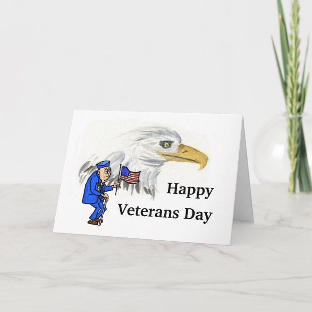 Old Veteran & American Eagle Veterans Day Card (Front)