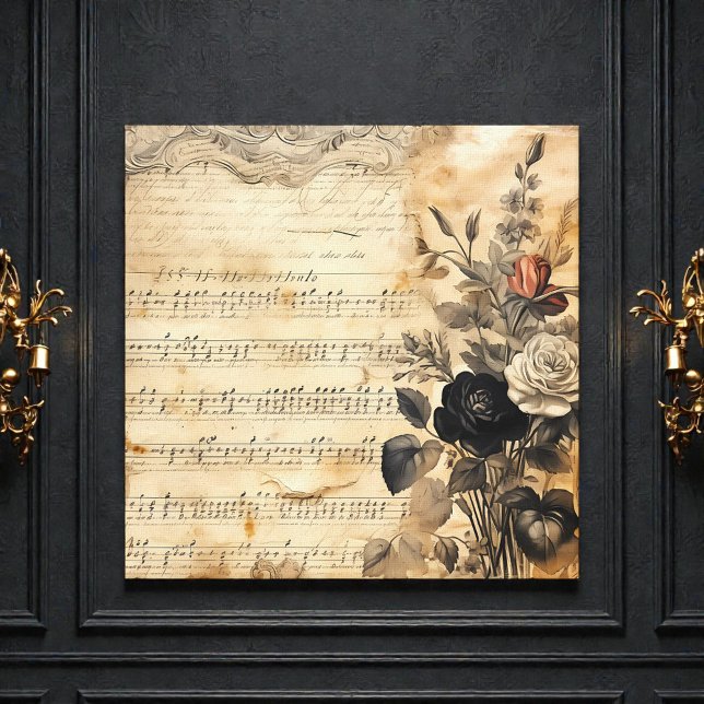 Old Victorian Black and Beige Music Sheet Canvas Print (Creator Uploaded)
