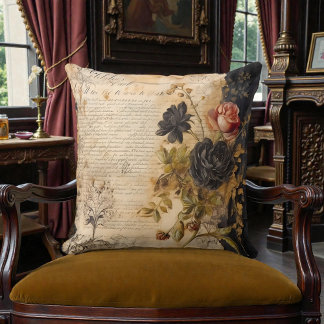 Old Victorian Black Floral Cushion