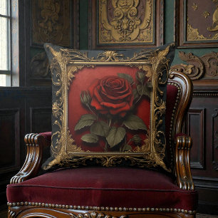 Old Victorian Black with Red Rose Cushion