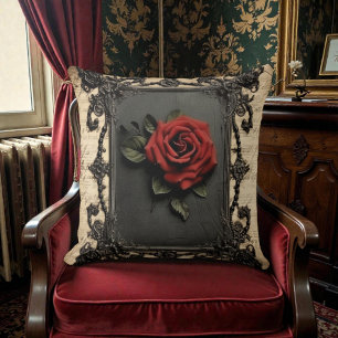 Old Victorian Black with Red Rose Cushion