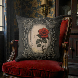 Old Victorian Black with Red Rose Cushion