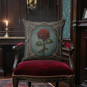Old Victorian Black with Red Rose Cushion