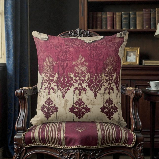 Old Victorian Dark Red Maroon Floral Cushion (Creator Uploaded)