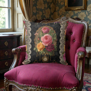 Old Victorian Floral Flowers Cushion