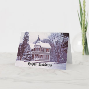 Old Victorian House at Christmas Holiday Card