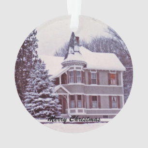 Old Victorian House at Christmas Ornament