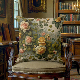 Old Victorian Orange Yellow Floral Cushion