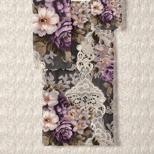 Old Victorian Purple and Beige Floral with Lace Bath Towel Set