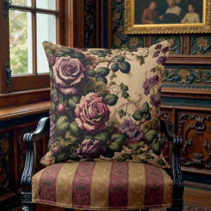 Old Victorian Purple Floral Cushion
