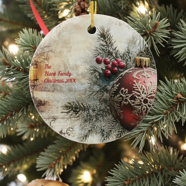 Old Victorian Rustic Family Personalized Ceramic Tree Decoration (Creator Uploaded)