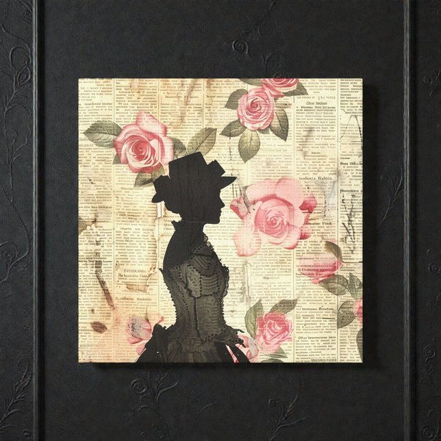Old Victorian Silouette with Pink Roses Canvas Print (Creator Uploaded)