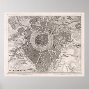 Old Vienna Austria Map (1849) Vintage Wien Poster
