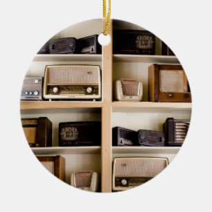 Old Vintage 1950's Radios on Shelves Ceramic Tree Decoration
