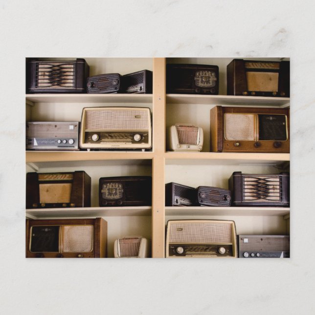 Old Vintage 1950's Radios on Shelves Postcard (Front)