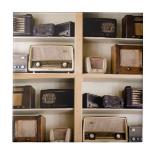Old Vintage 1950's Radios on Shelves Tile
