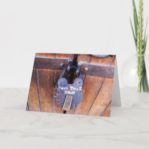 Old Vintage antique iron lock rustic wood door Holiday Card