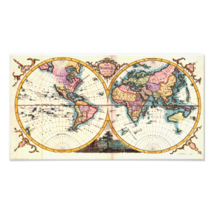 Old Vintage Antique world map illustration drawing Photo Print