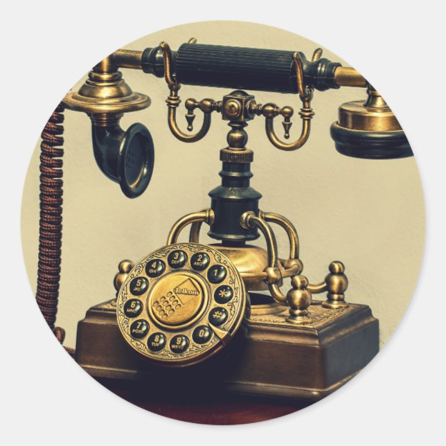 Old Vintage Brass Rotary Telephone Phone Classic Round Sticker (Front)