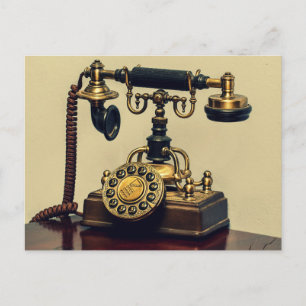 Old Vintage Brass Rotary Telephone Phone Postcard