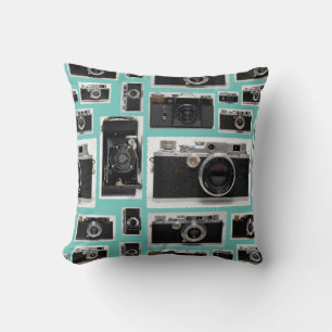 Old Vintage Cameras in Bulk Choose Colour Pillow