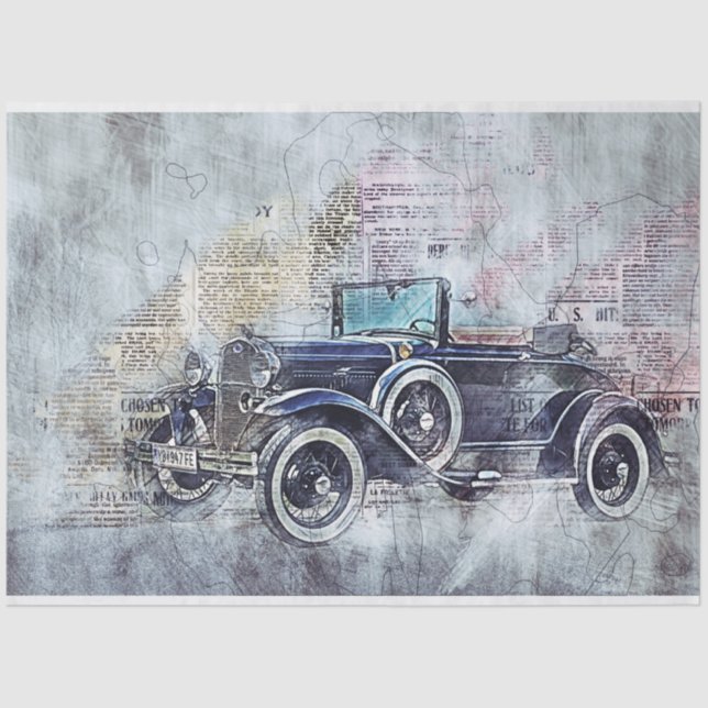 Old Vintage Car 20x30  Decoupage Tissue Paper (Front)
