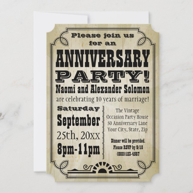 Old Vintage Country Anniversary Party Invitation (Front)