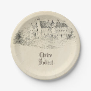 Old Vintage Fairytale Castle Wedding Paper Plate