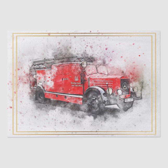Old Vintage Fire Truck Decoupage Tissue Paper (Front)