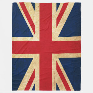 Old Vintage Grunge United Kingdom Flag Union Jack Fleece Blanket